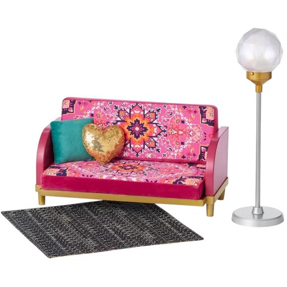 American Girl SOFA COUCH LAMP Community Center Doll Furniture Set Rug Pillow BOX - Picture 3 of 16